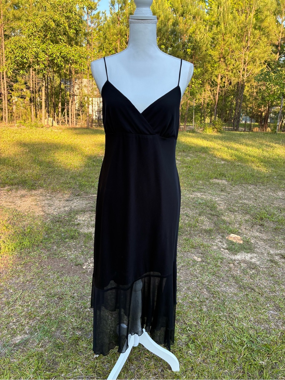 Vintage Be Smart Black Slip Dress Sheer Hem 90s Y2K Minimalist